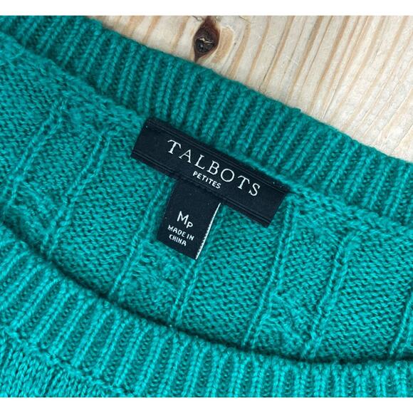 Talbots Petites Sz MP Green Long Sleeve Pullover Round Neck Cable Knit Sweater - Picture 5 of 7
